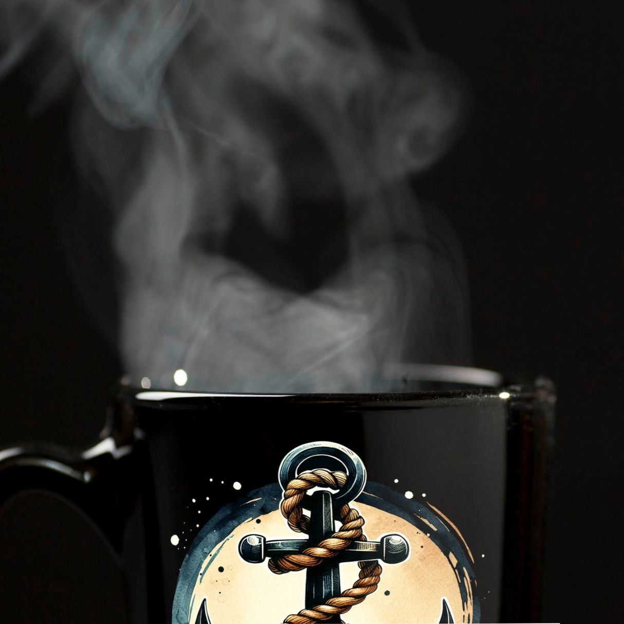 Anker mit Seil Tasse in Schwarz mit Spruch Moin Moin