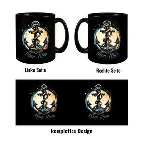Anker mit Seil Tasse in Schwarz mit Spruch Moin Moin