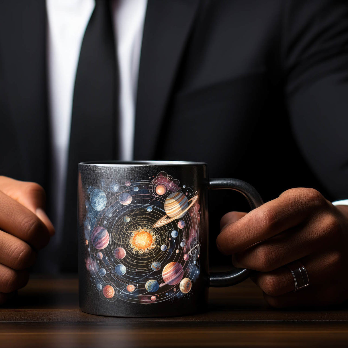 Sonnensystem Tasse in Schwarz
