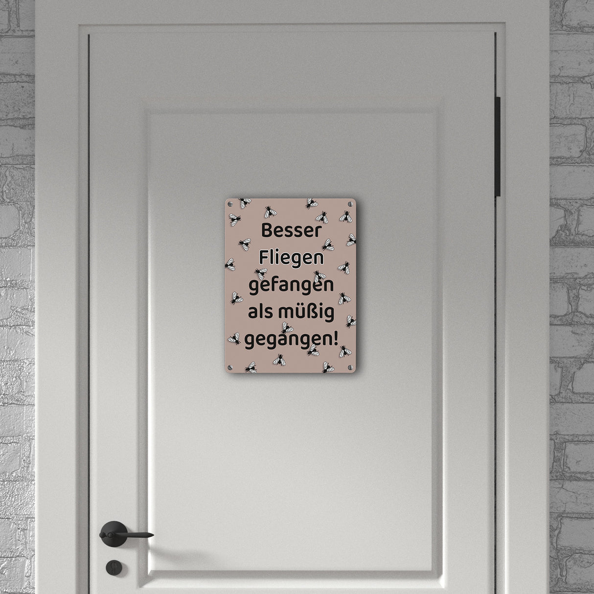 Fliege Metallschild in 15x20 cm mit Spruch Besser Fliegen fangen als faulenzen