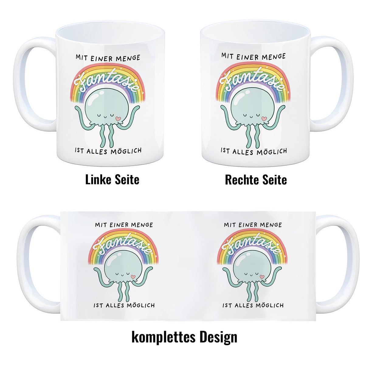 Jelly & Friends Qualle Kaffeebecher mit Spruch Mit Fantasie ist alles möglich