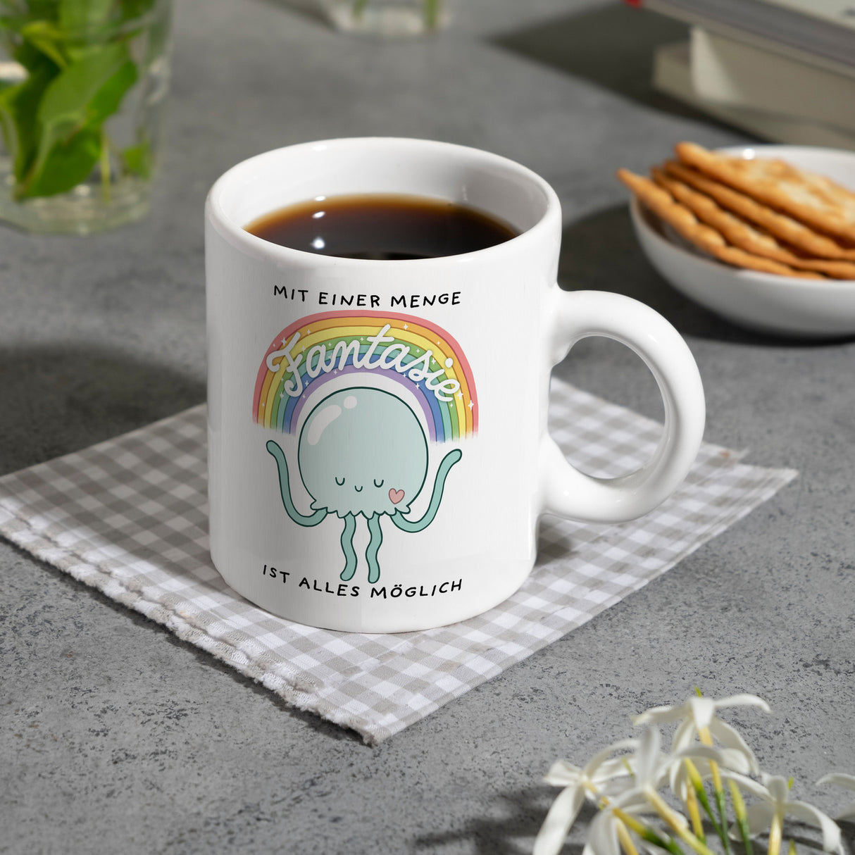 Jelly & Friends Qualle Kaffeebecher mit Spruch Mit Fantasie ist alles möglich
