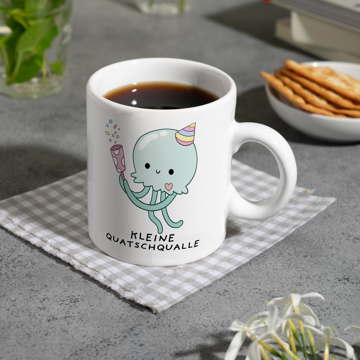 Jelly & Friends Qualle Kaffeebecher mit Spruch Kleine Quatschqualle
