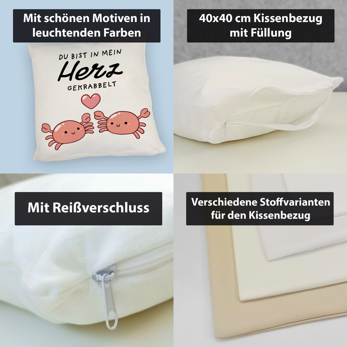 Jelly & Friends Krabben Kissen mit Spruch Du bist in mein Herz gekrabbelt
