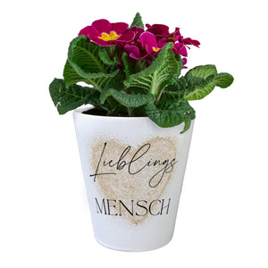 Herz in gold Blumentopf mit Spruch Lieblingsmensch