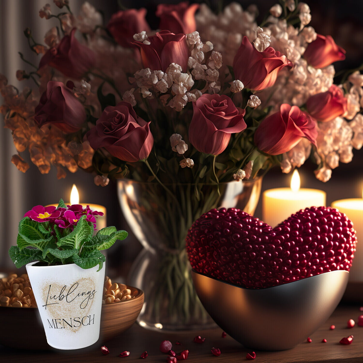 Herz in gold Blumentopf mit Spruch Lieblingsmensch