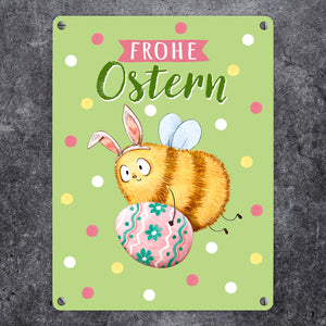 Pummel Biene Metallschild in 15x20 cm mit Spruch Frohe Ostern