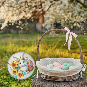 Osterhase neben Osterkorb Magnet rund