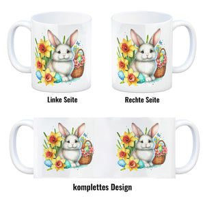 Osterhase neben Osterkorb Kaffeebecher