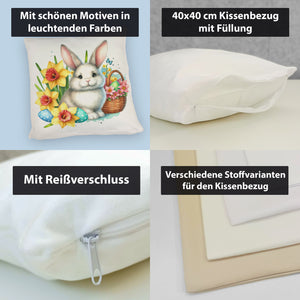 Osterhase neben Osterkorb Kissen