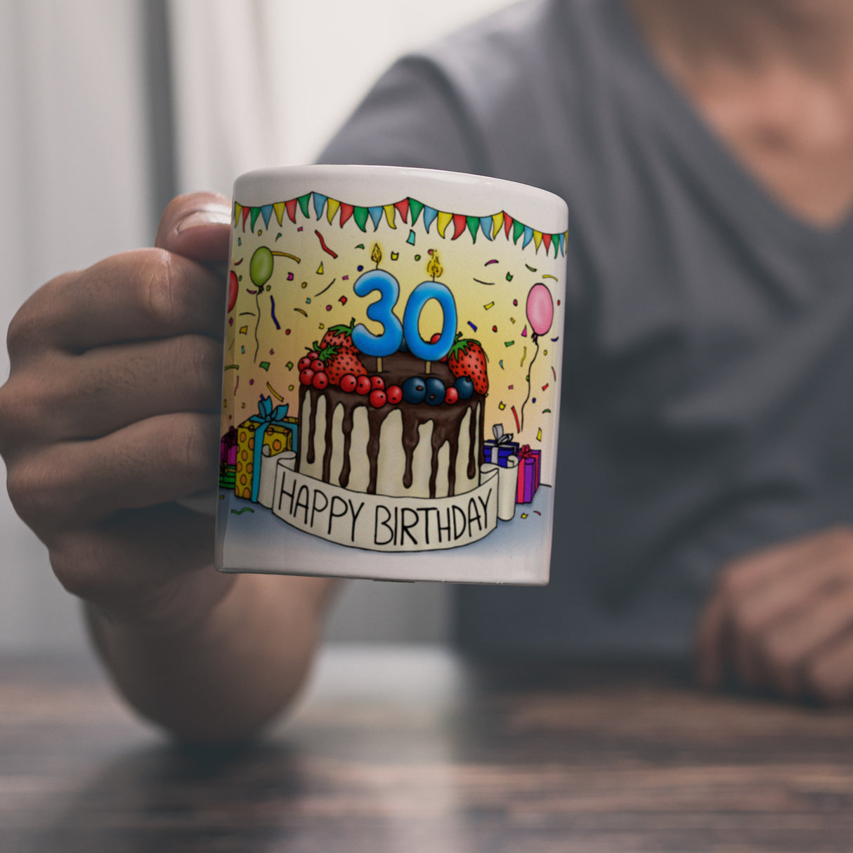30. Geburtstag Tasse mit Kuchen und Geschenk und Anhänger: zum 10958. Tag
