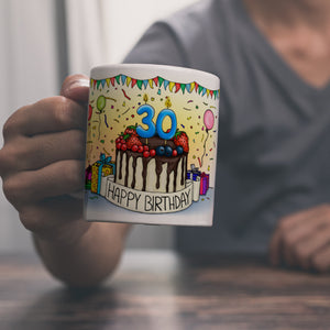 30. Geburtstag Tasse mit Kuchen und Geschenk und Anhänger: zum 10958. Tag