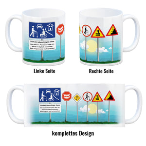Verkehrsberuhigte Zone Kaffeebecher - hier wohnen Menschen ab 34