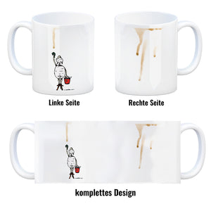 Kaffeebecher mit Putz-Schaf und Kaffeefleck Motiv