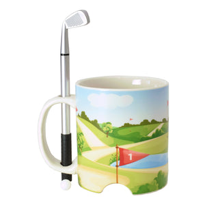 Golf Kaffeebecher mit Ball und Schläger-Stift