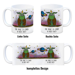 Honeycorns Kaffeebecher mit Weltraum Einhorn Motiv und Spruch: Eine Menge zu lernen ...