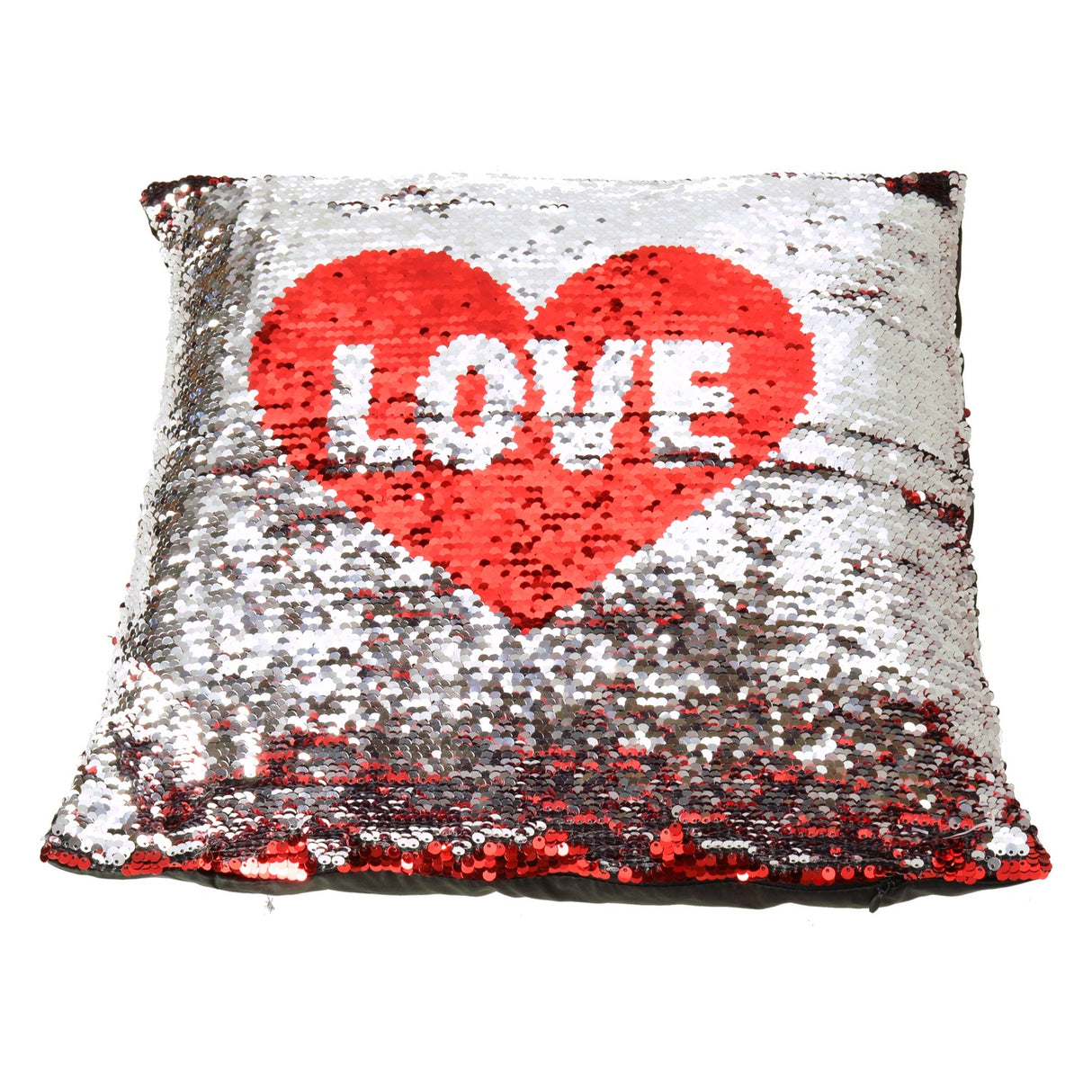 Love Kissen mit Pailletten in rot-silber