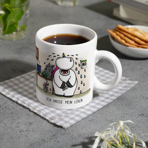 Honeycorns Kaffeebecher mit Einhorn Motiv und Spruch: Ich hasse mein Leben